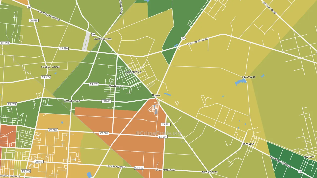 Buena, NJ Map of Murder Rates