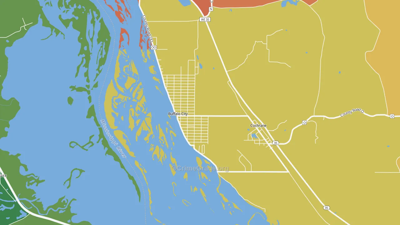 Buffalo City, WI Map of Murder Rates