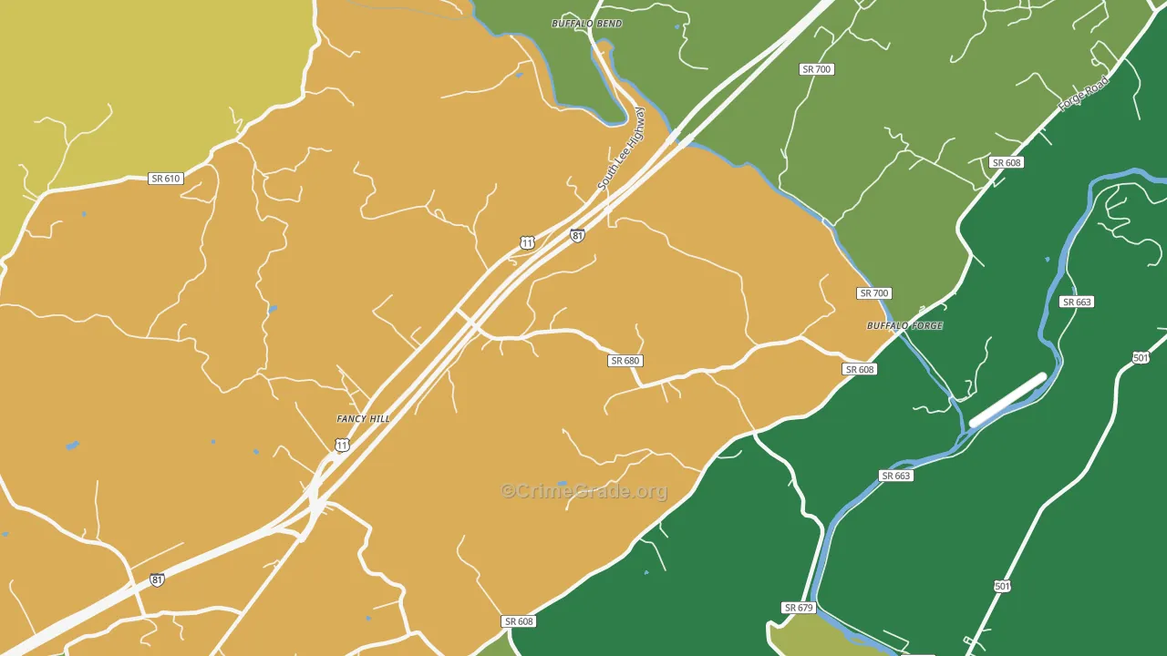 Buffalo Forge, VA Map of Murder Rates