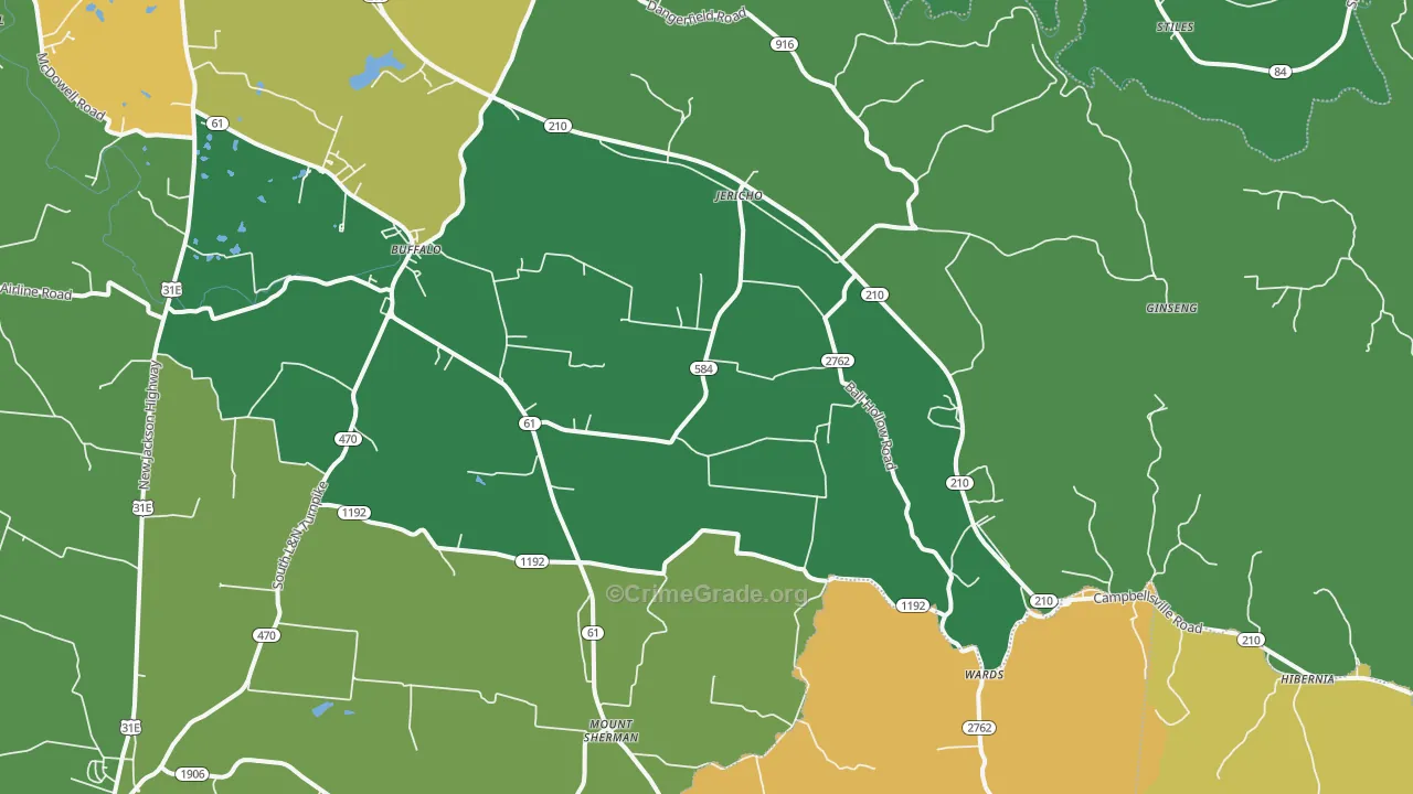Buffalo, KY Map of Murder Rates