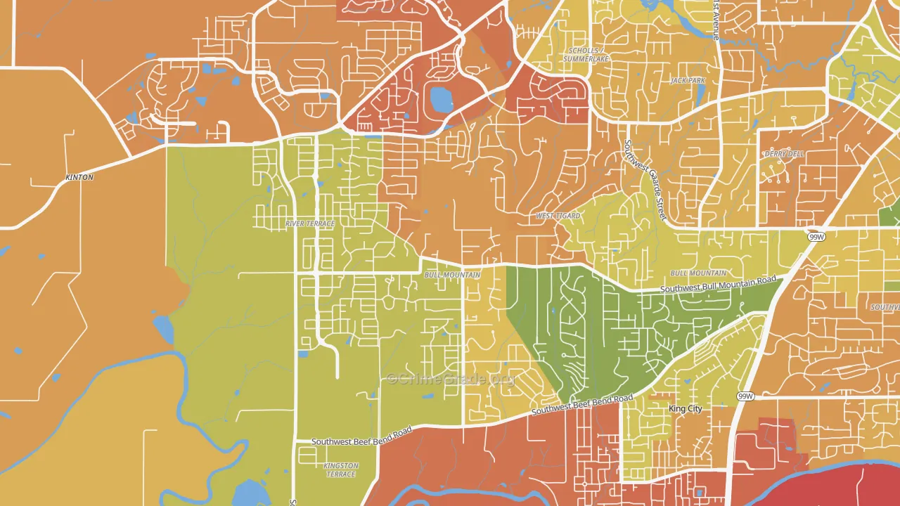 Bull Mountain, OR Map of Murder Rates