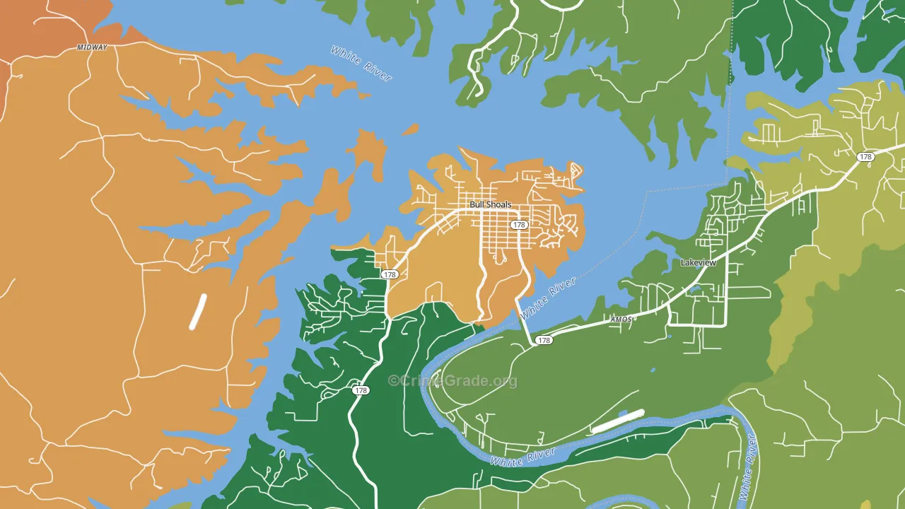 Bull Shoals, AR Map of Murder Rates