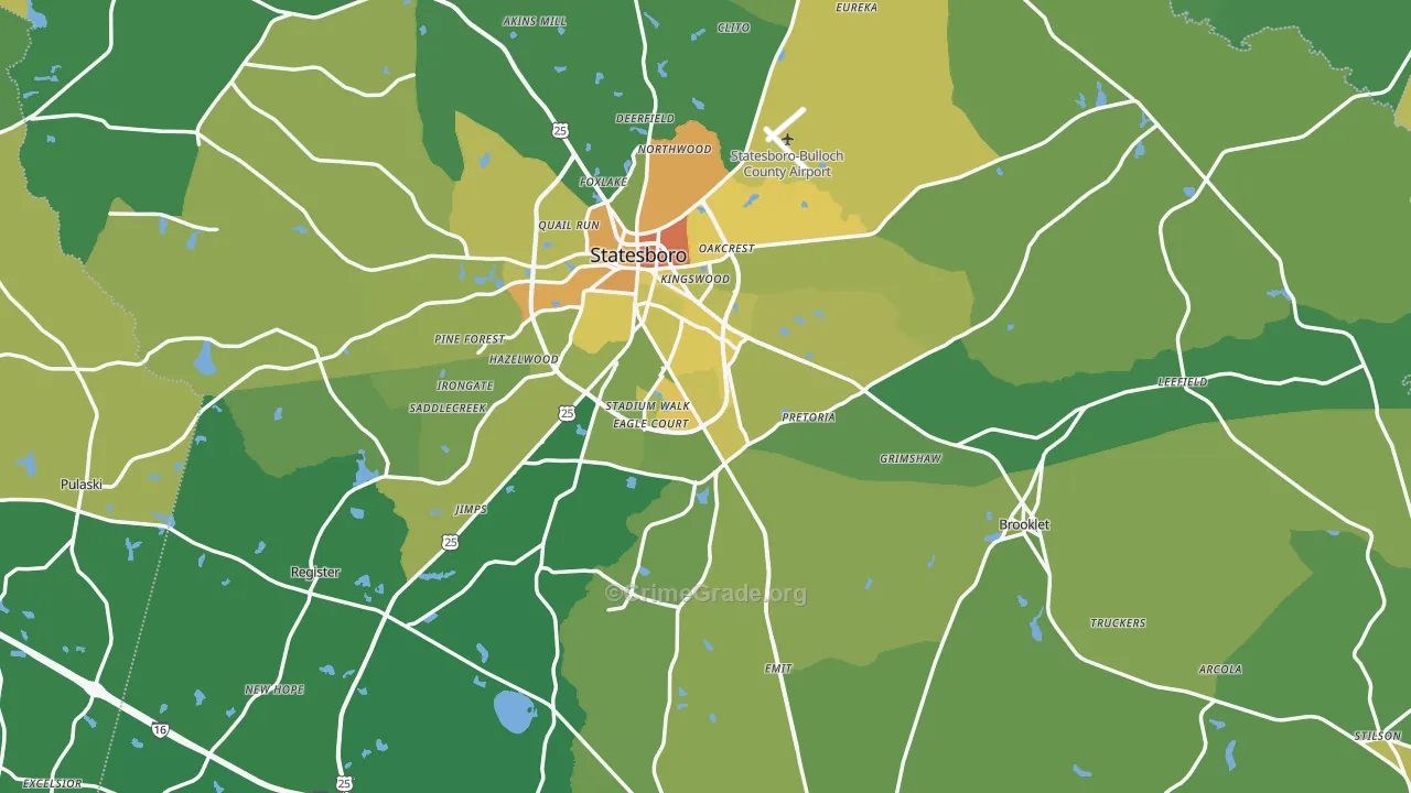 Bulloch County, GA Map of Murder Rates