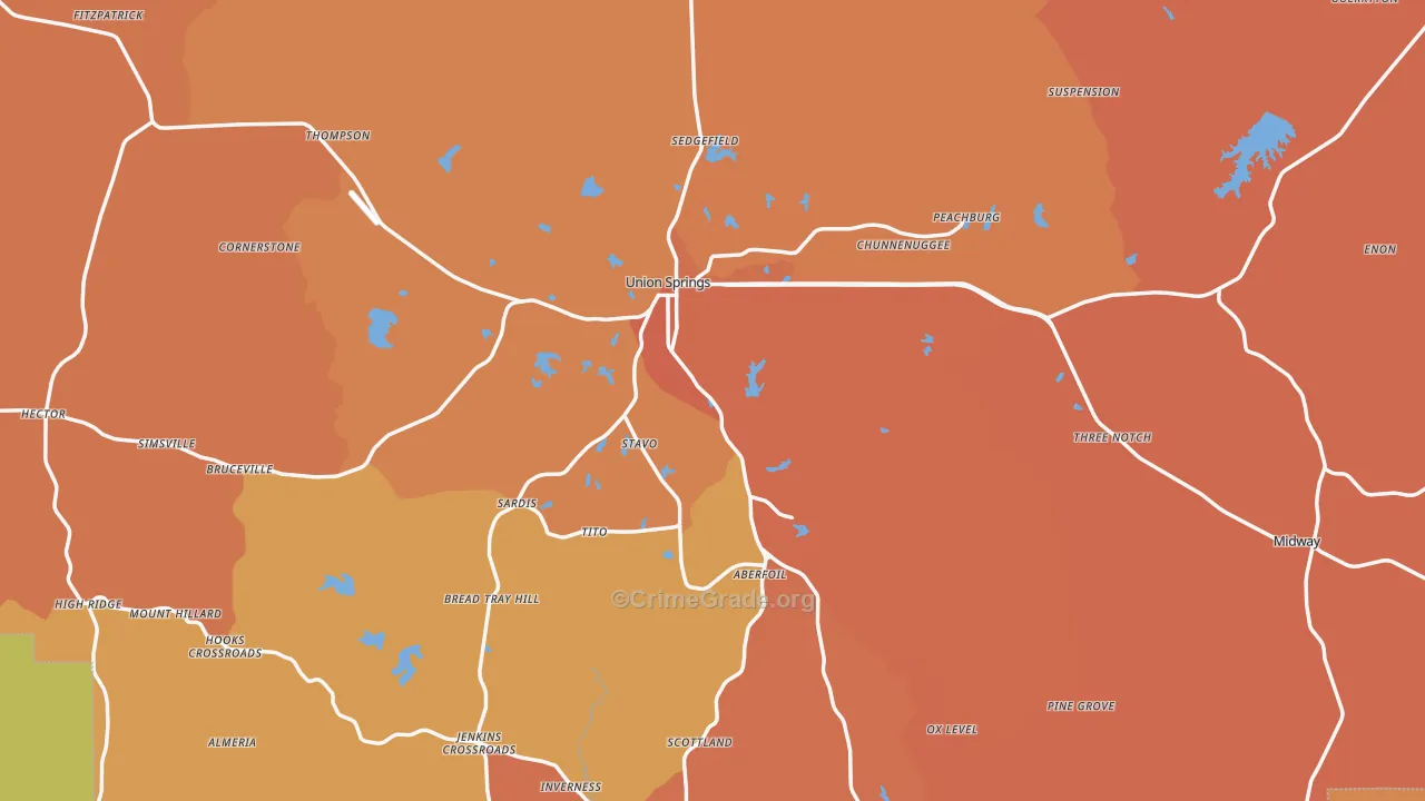 Bullock County, AL Map of Murder Rates