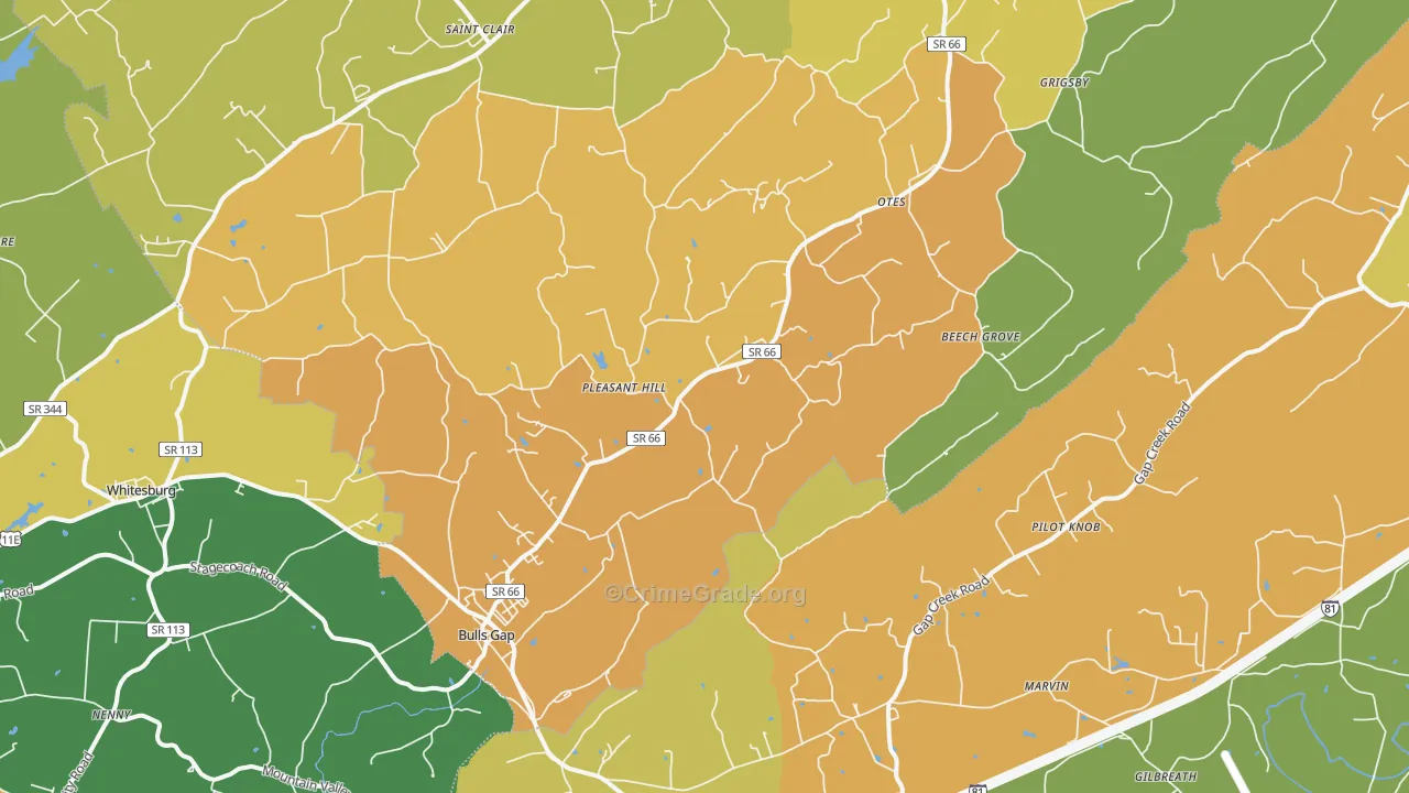 Bulls Gap, TN Map of Murder Rates