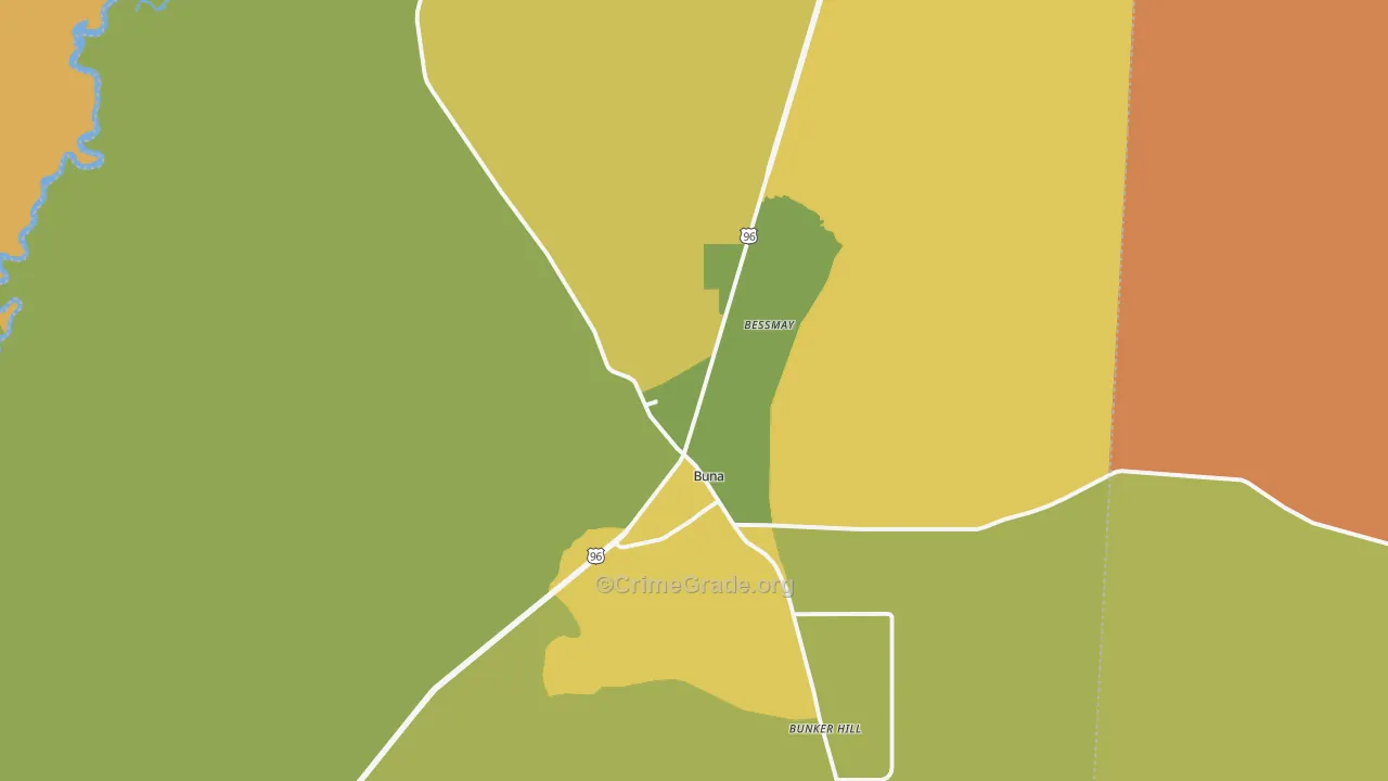 Buna, TX Map of Murder Rates