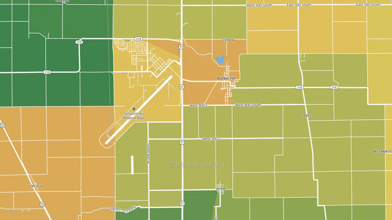 Bunker Hill, IN Map of Murder Rates