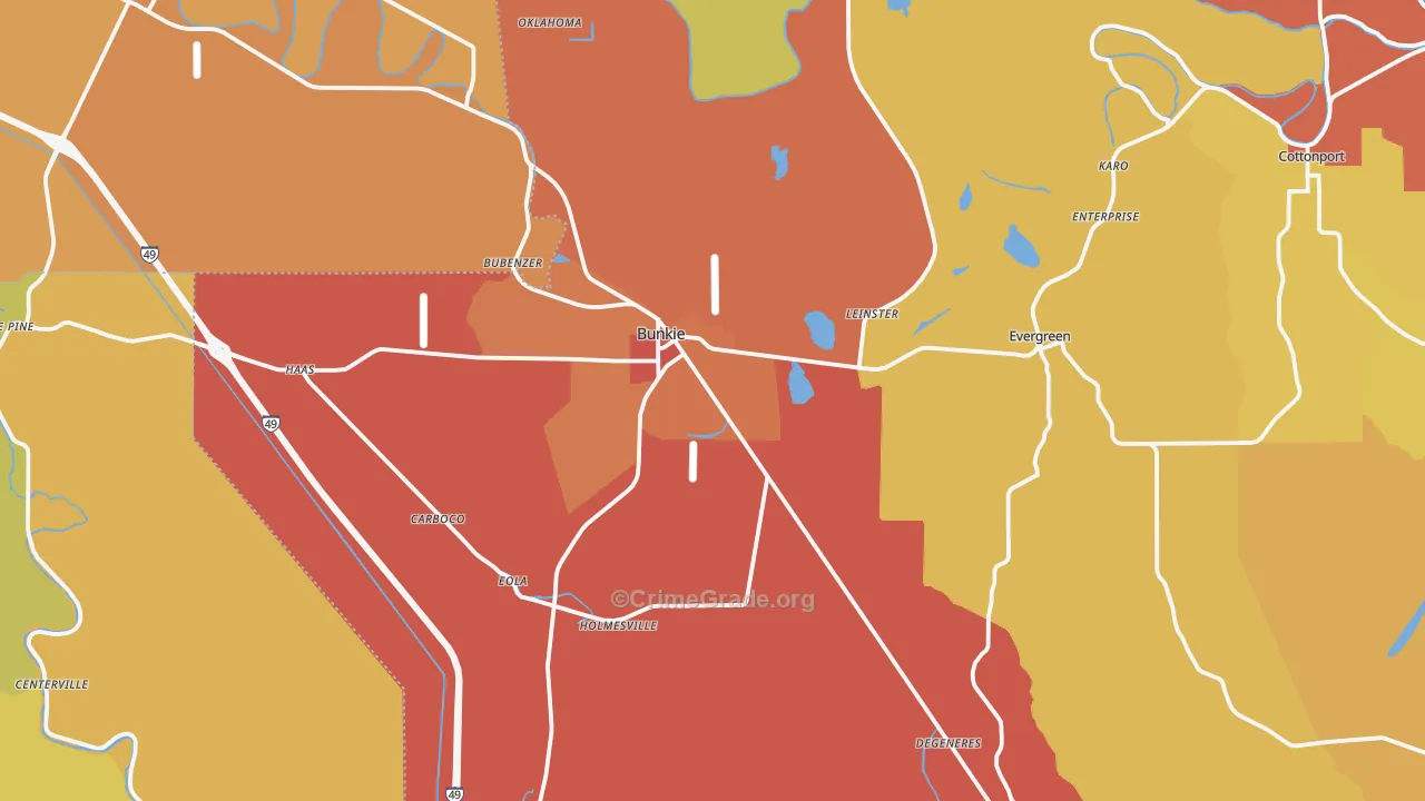 Bunkie, LA Map of Murder Rates