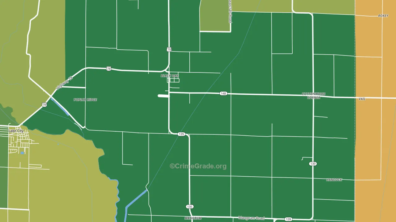 Bunney, AR Map of Murder Rates