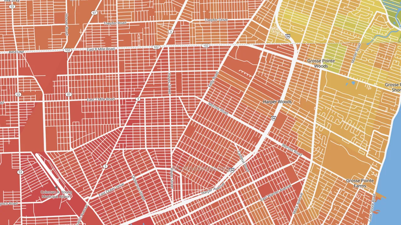Burbank, Detroit, MI Map of Murder Rates