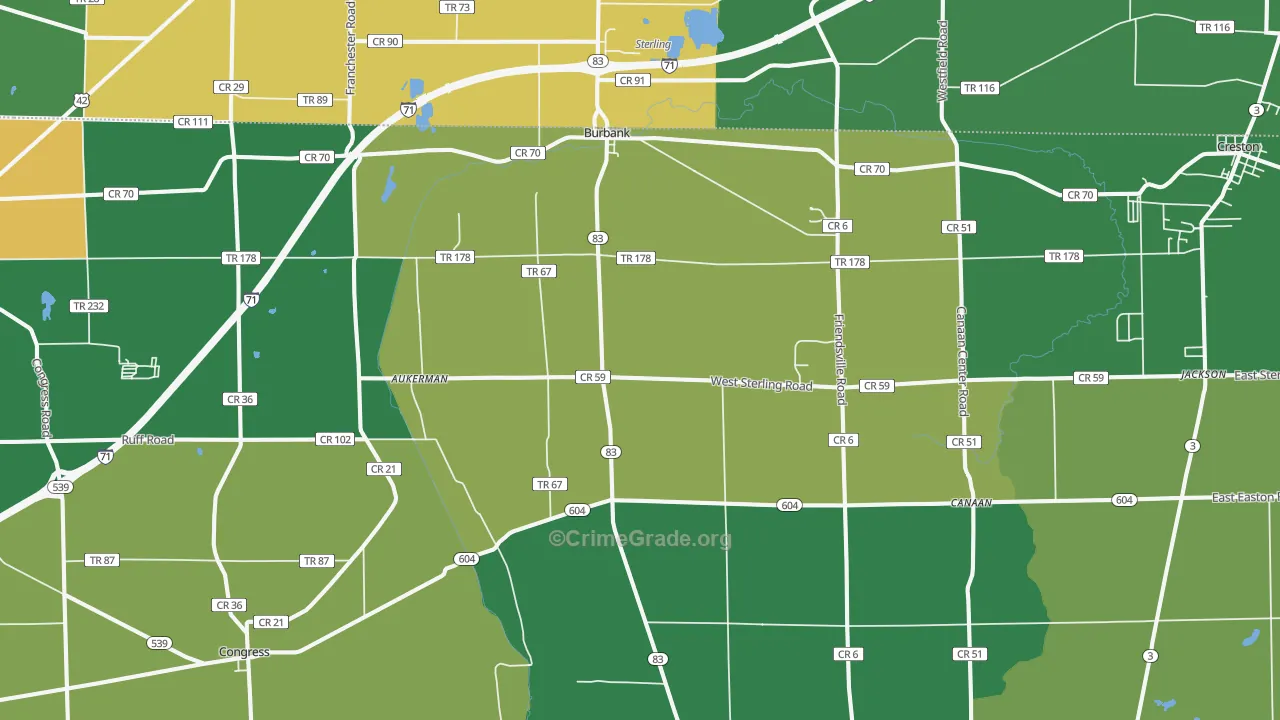 Burbank, OH Map of Murder Rates