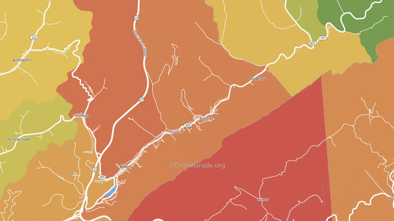 Burdine, KY Map of Murder Rates