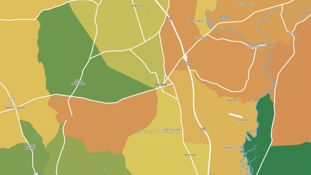 Burgaw, NC Map of Murder Rates