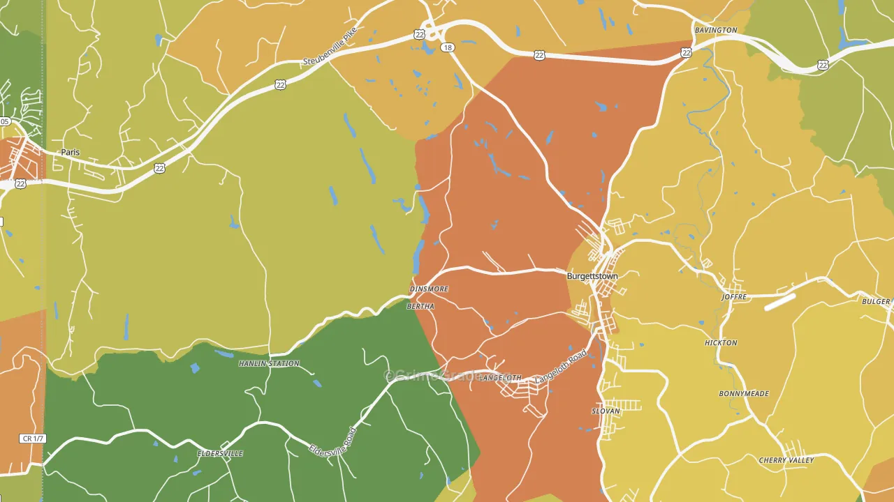 Burgettstown, PA Map of Murder Rates