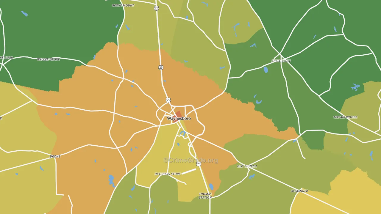 Burke County, GA Map of Murder Rates