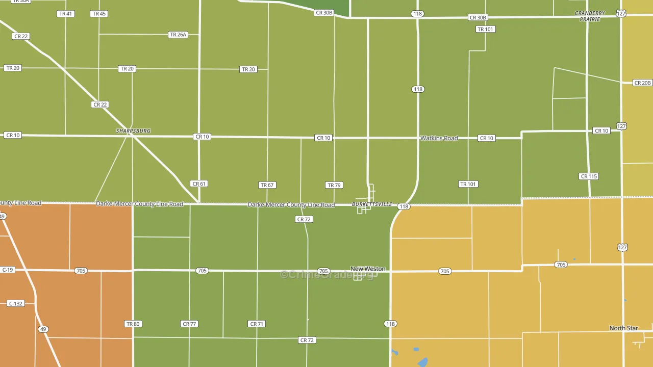 Burkettsville, OH Map of Murder Rates