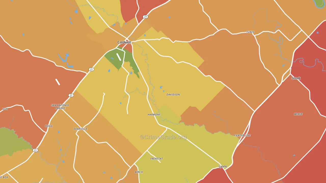 Burleson County, TX Map of Murder Rates