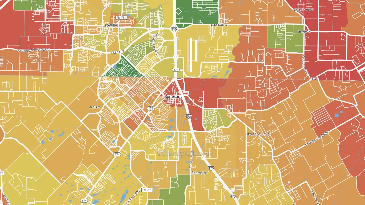 Burleson, TX Map of Murder Rates