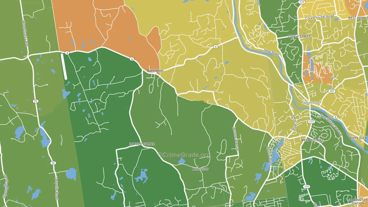 Burlington, CT Map of Murder Rates