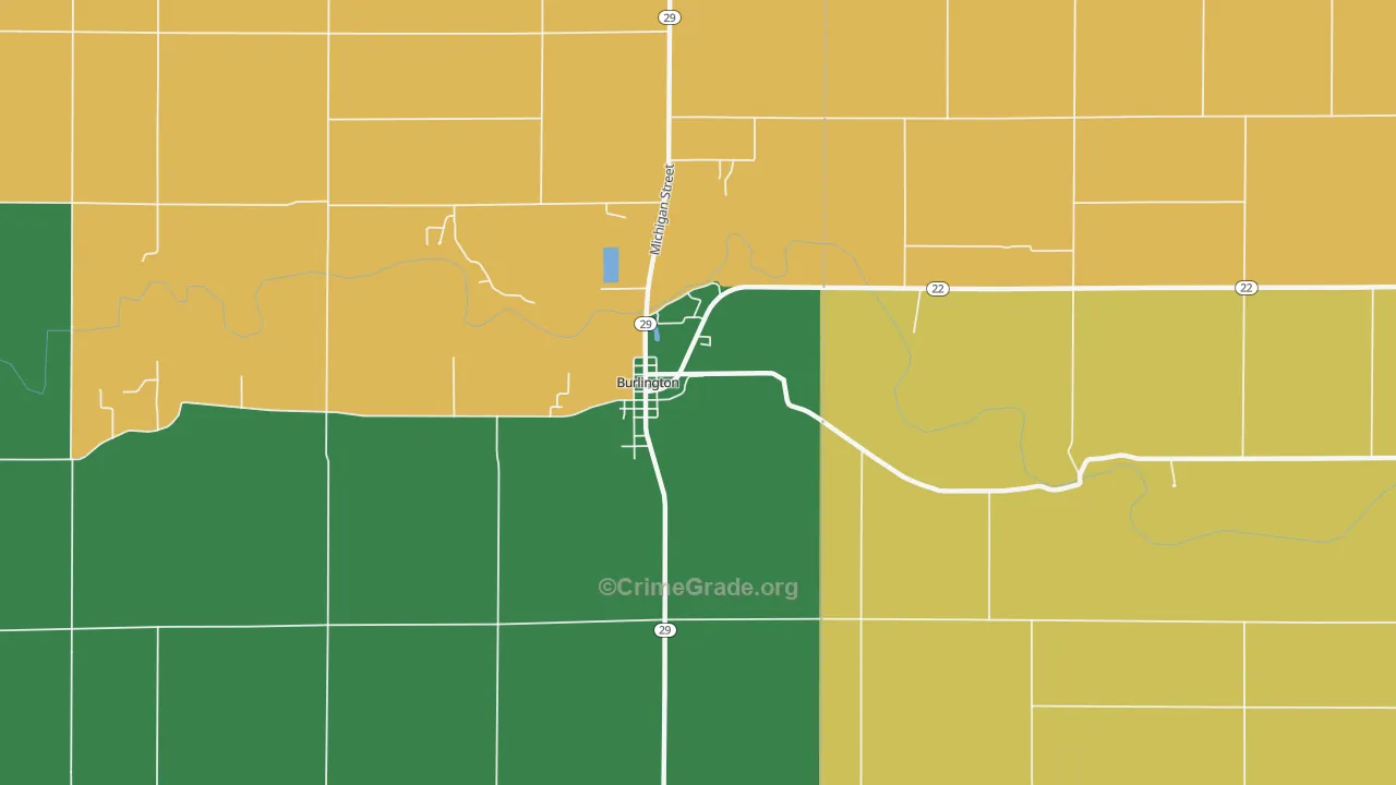 Burlington, IN Map of Murder Rates