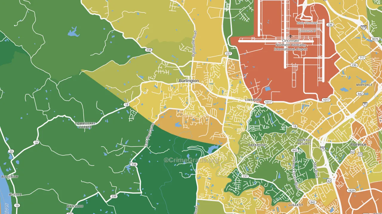 Burlington, KY Map of Murder Rates