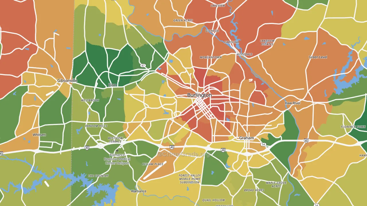 Burlington, NC Map of Murder Rates