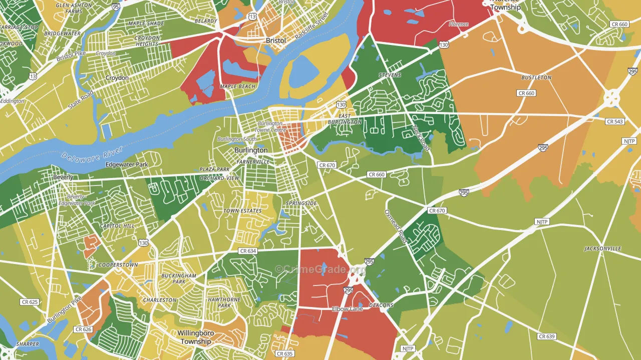 Burlington, NJ Map of Murder Rates