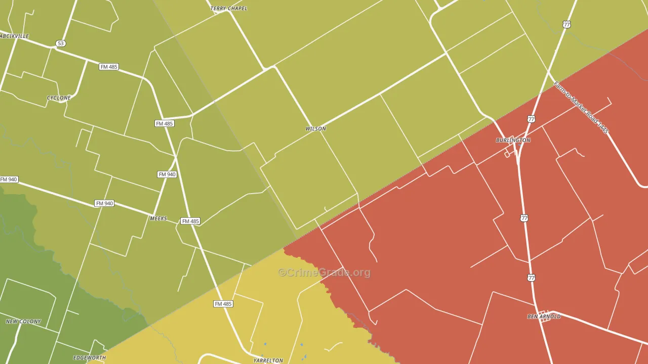 Burlington, TX Map of Murder Rates