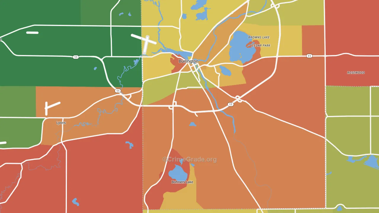 Burlington, WI Map of Murder Rates