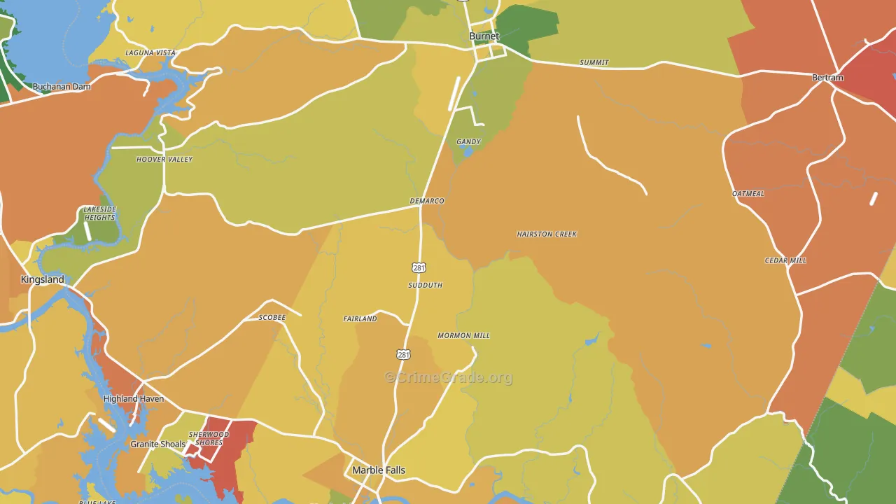 Burnet County, TX Map of Murder Rates