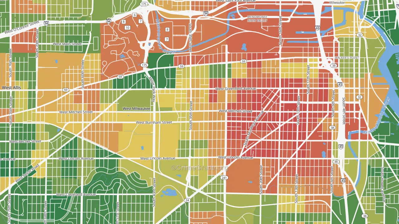 Burnham Park, Milwaukee, WI Map of Murder Rates