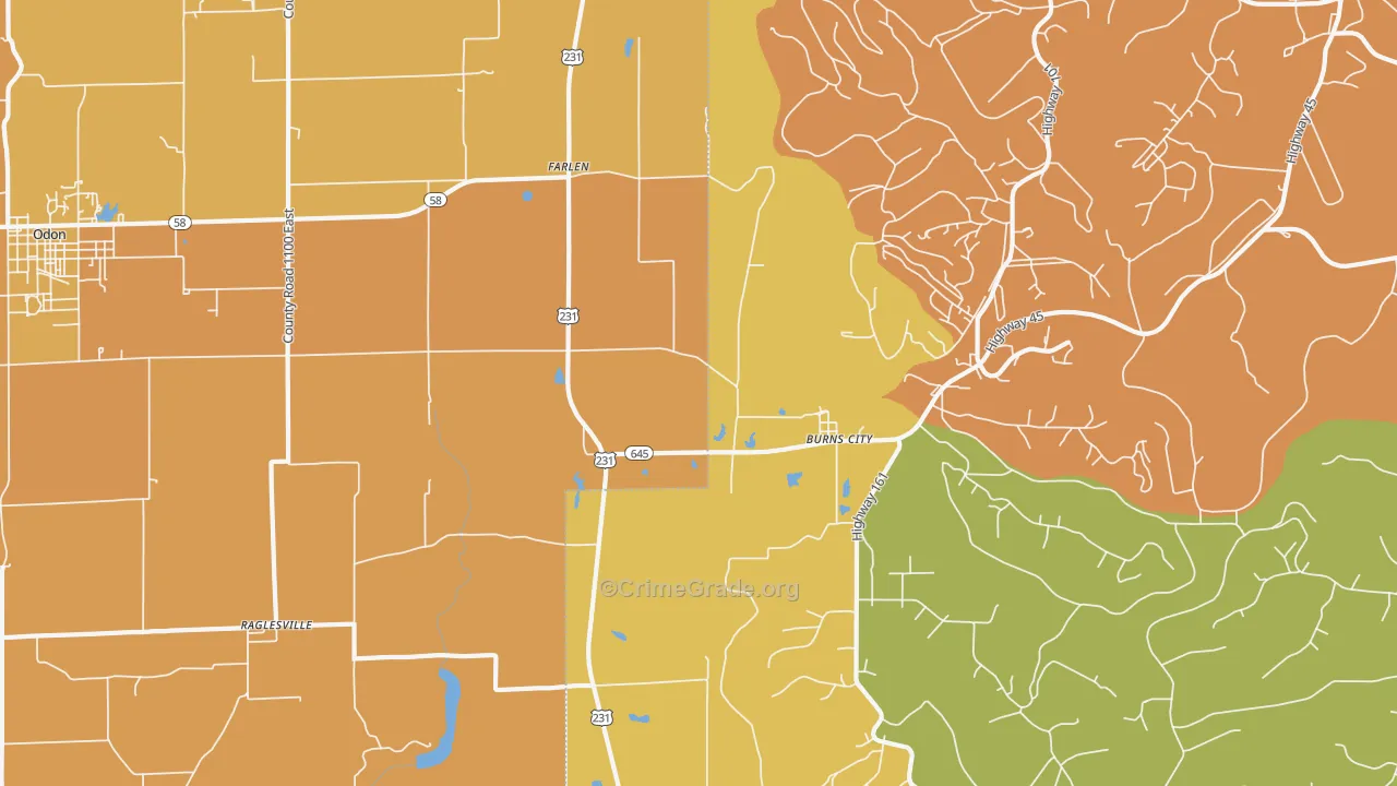 Burns City, IN Map of Murder Rates