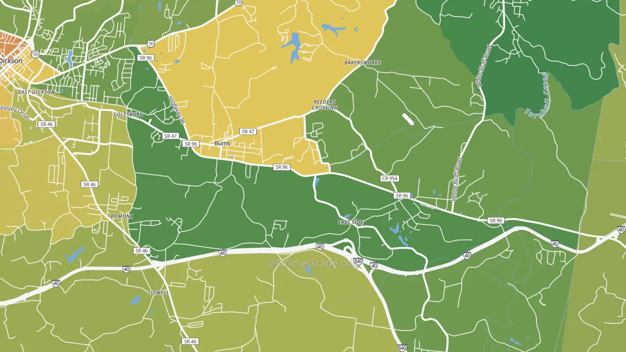 Burns, TN Map of Murder Rates