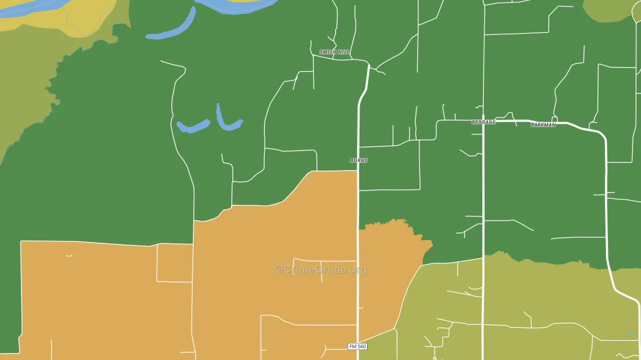 Burns, TX Map of Murder Rates