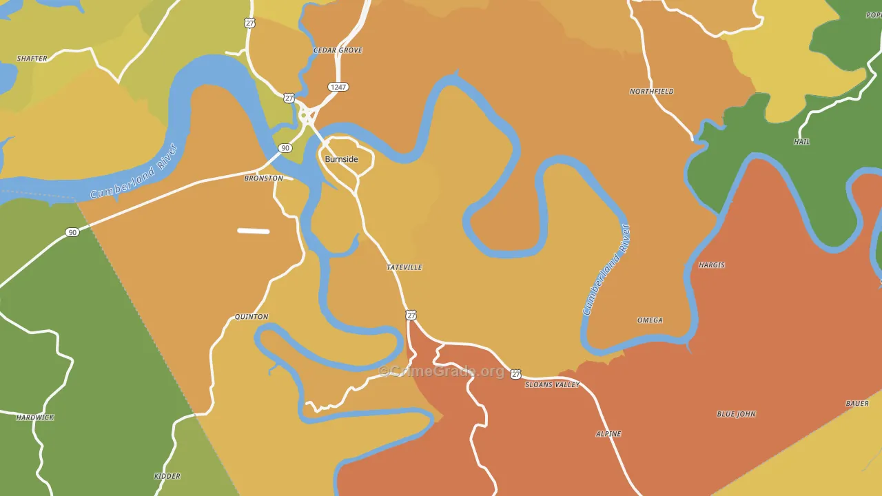 Burnside, KY Map of Murder Rates