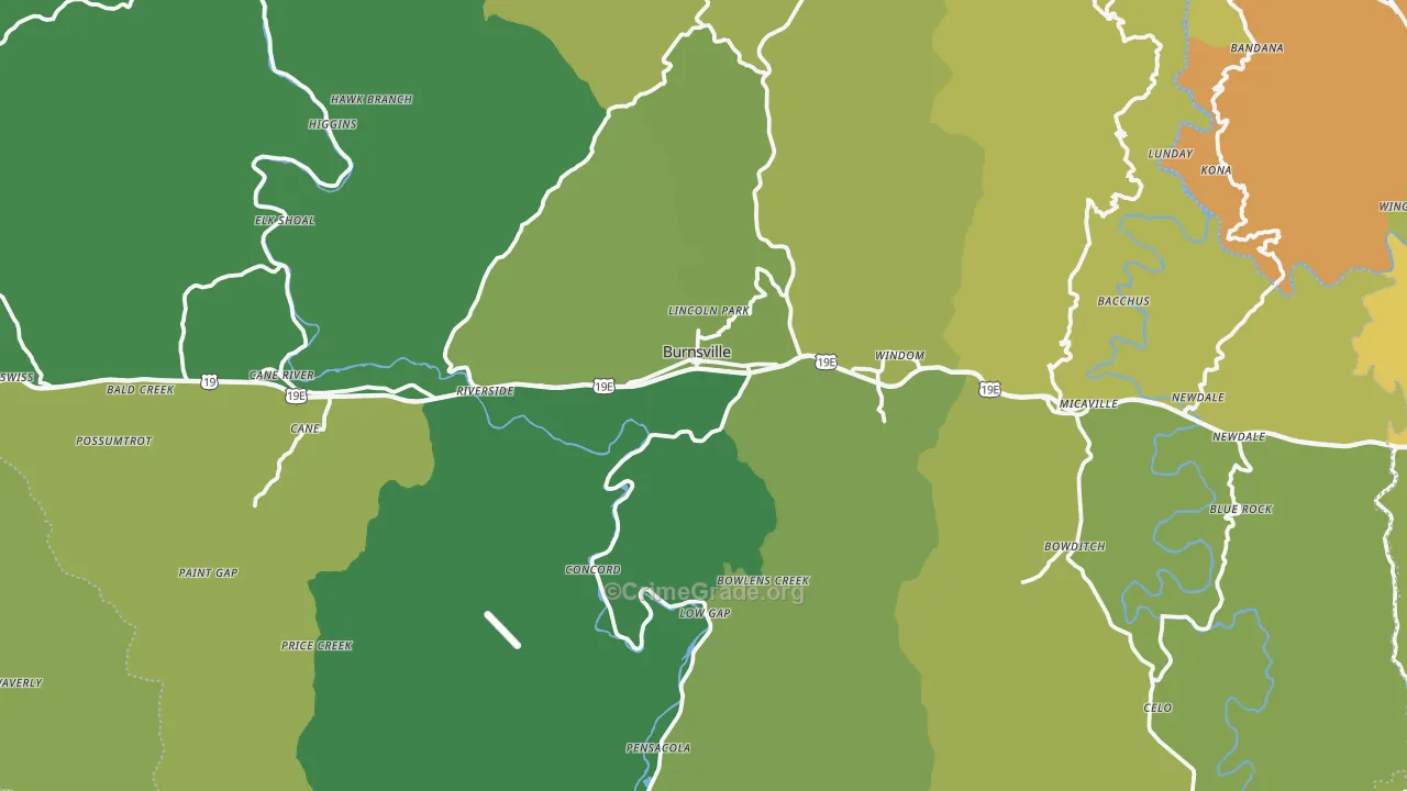 Burnsville, NC Map of Murder Rates