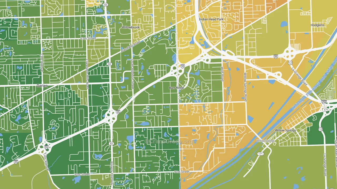 Burr Ridge, IL Map of Murder Rates
