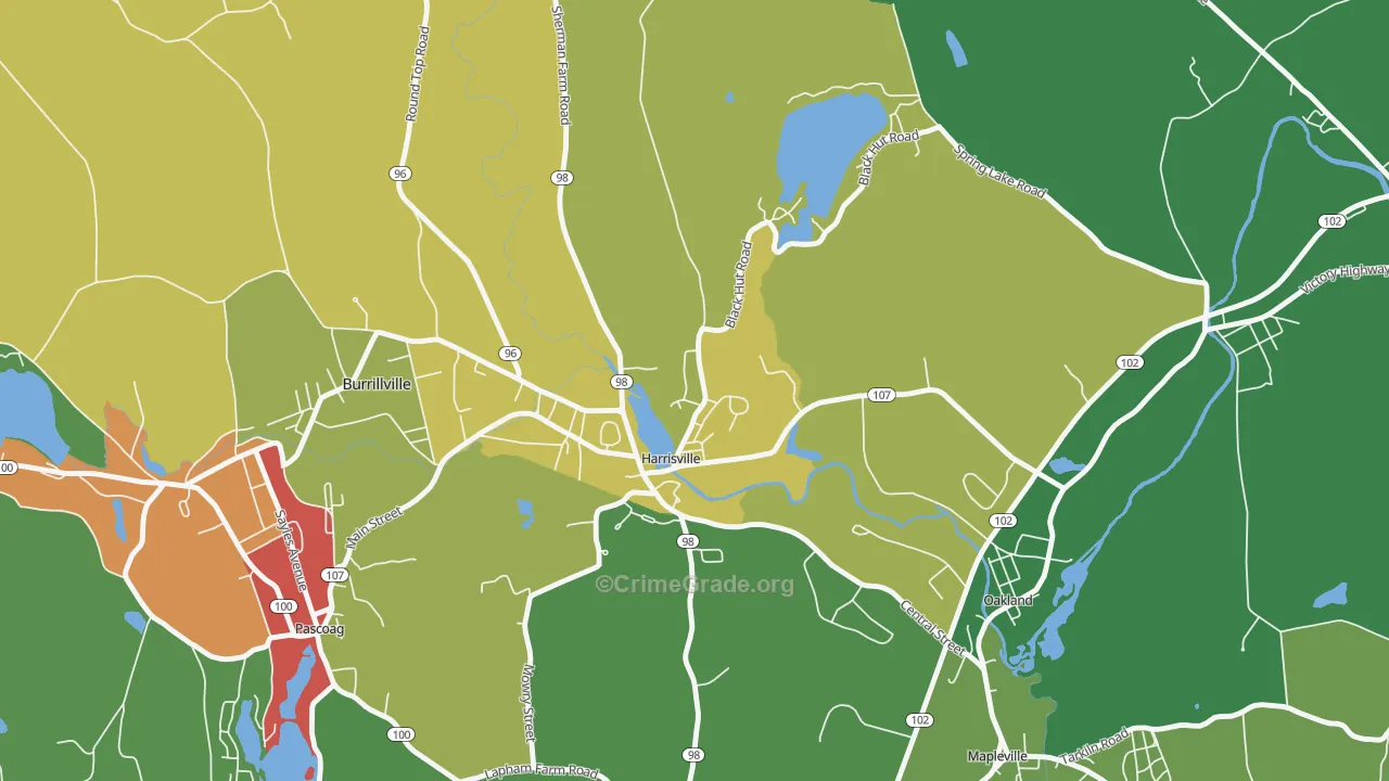 Burrillville, RI Map of Murder Rates