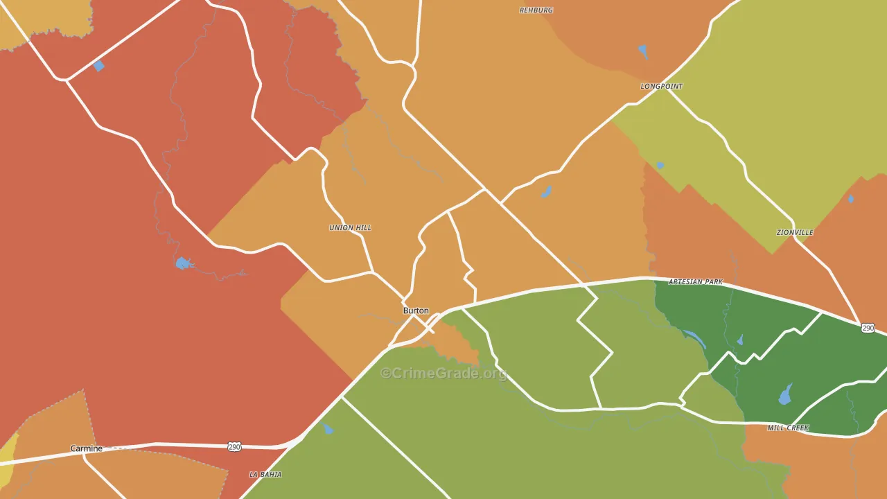 Burton, TX Map of Murder Rates