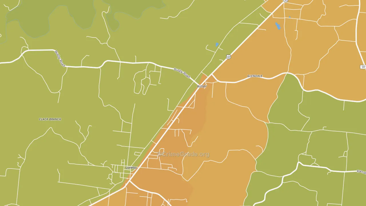 Busby, TN Map of Murder Rates