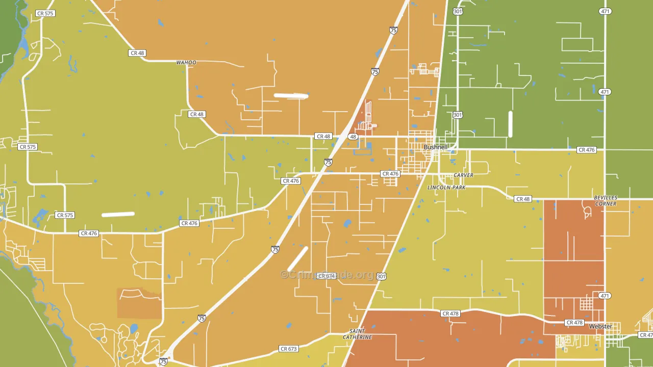 Bushnell, FL Map of Murder Rates