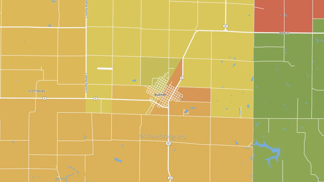 Bushnell, IL Map of Murder Rates