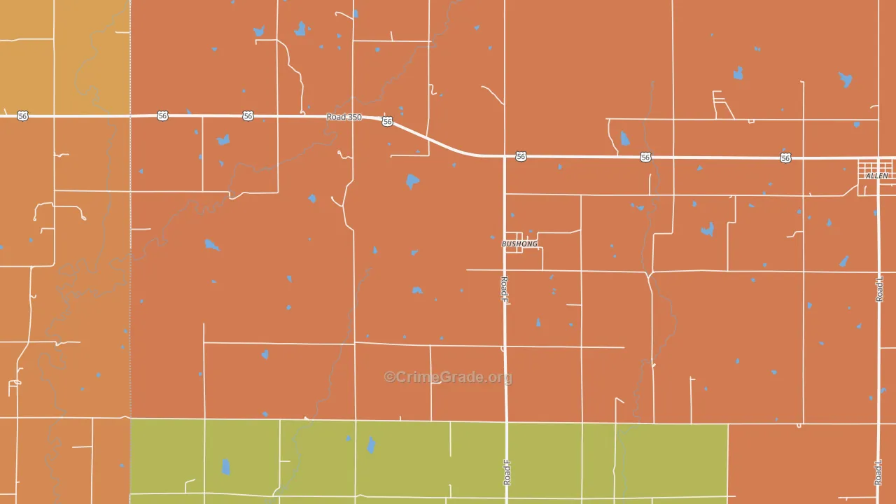 Bushong, KS Map of Murder Rates