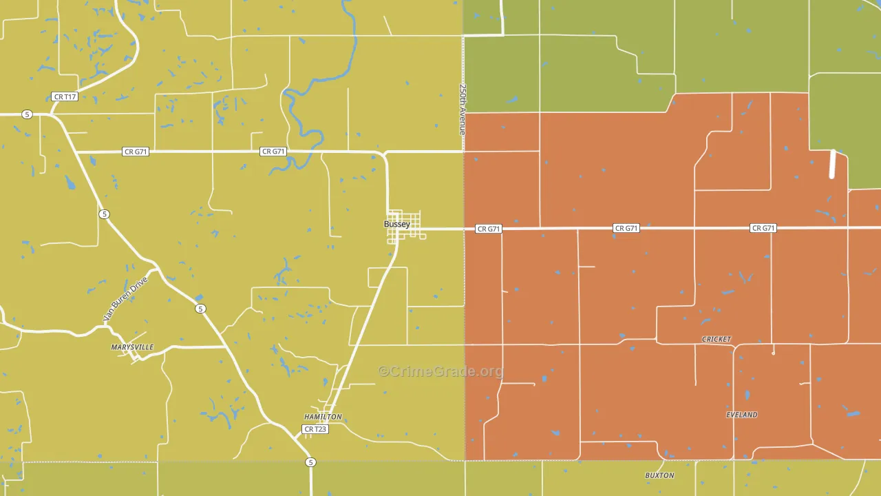 Bussey, IA Map of Murder Rates