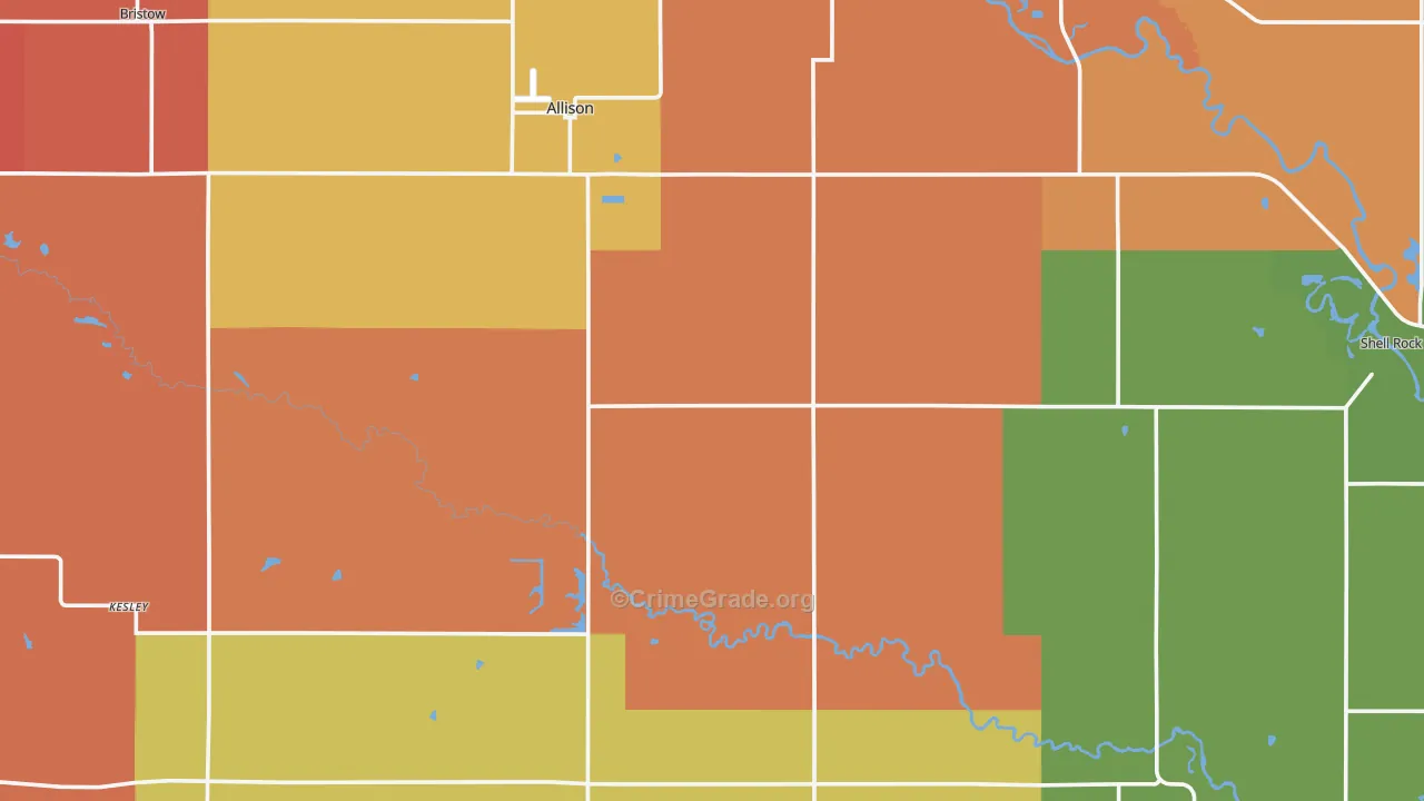 Butler County, IA Map of Murder Rates