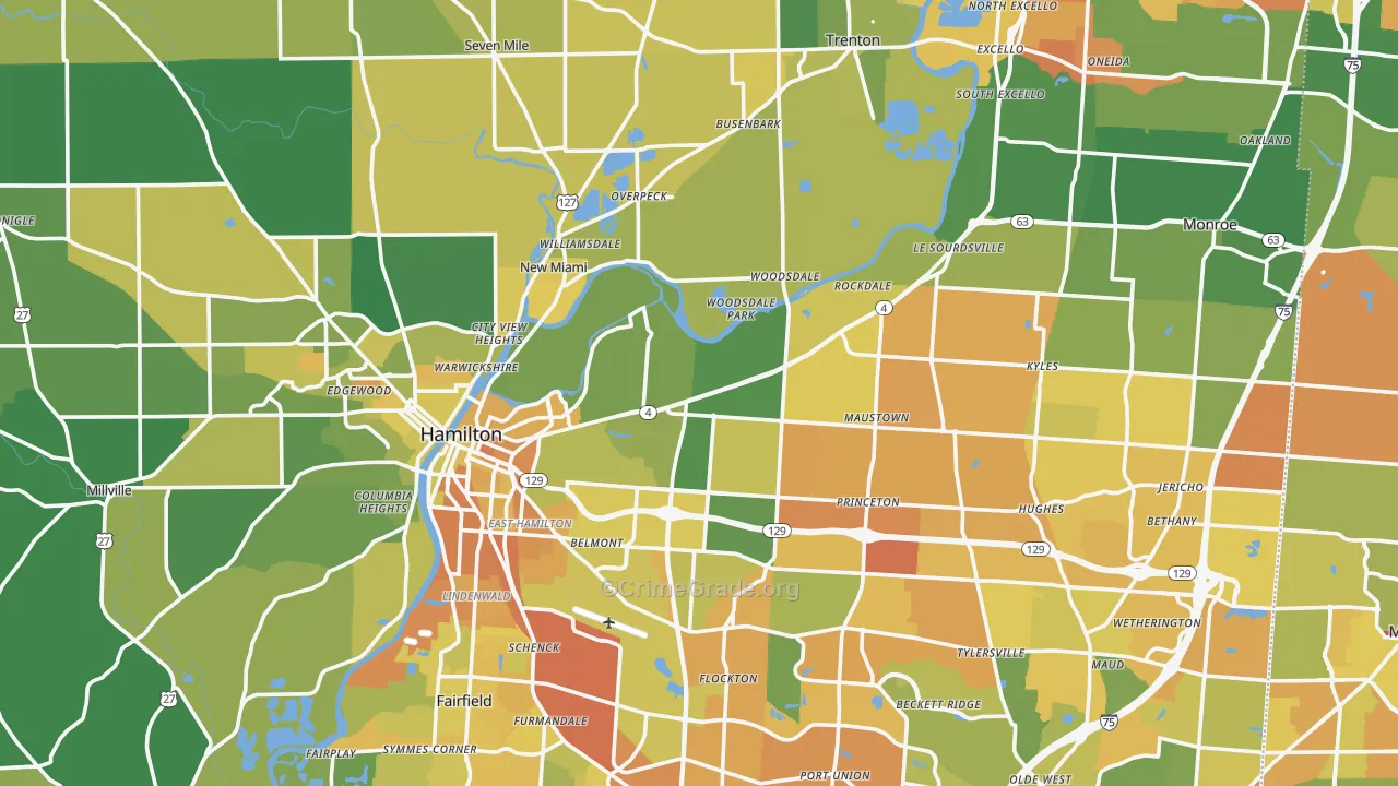 Butler County, OH Map of Murder Rates