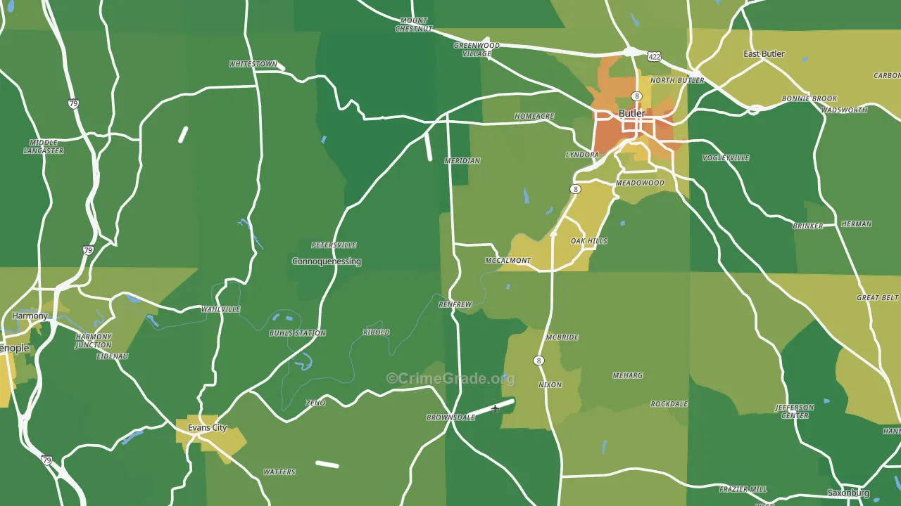Butler County, PA Map of Murder Rates