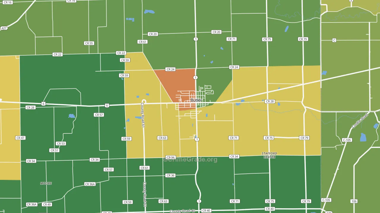 Butler, IN Map of Murder Rates