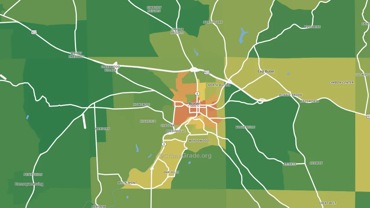 Butler, PA Map of Murder Rates