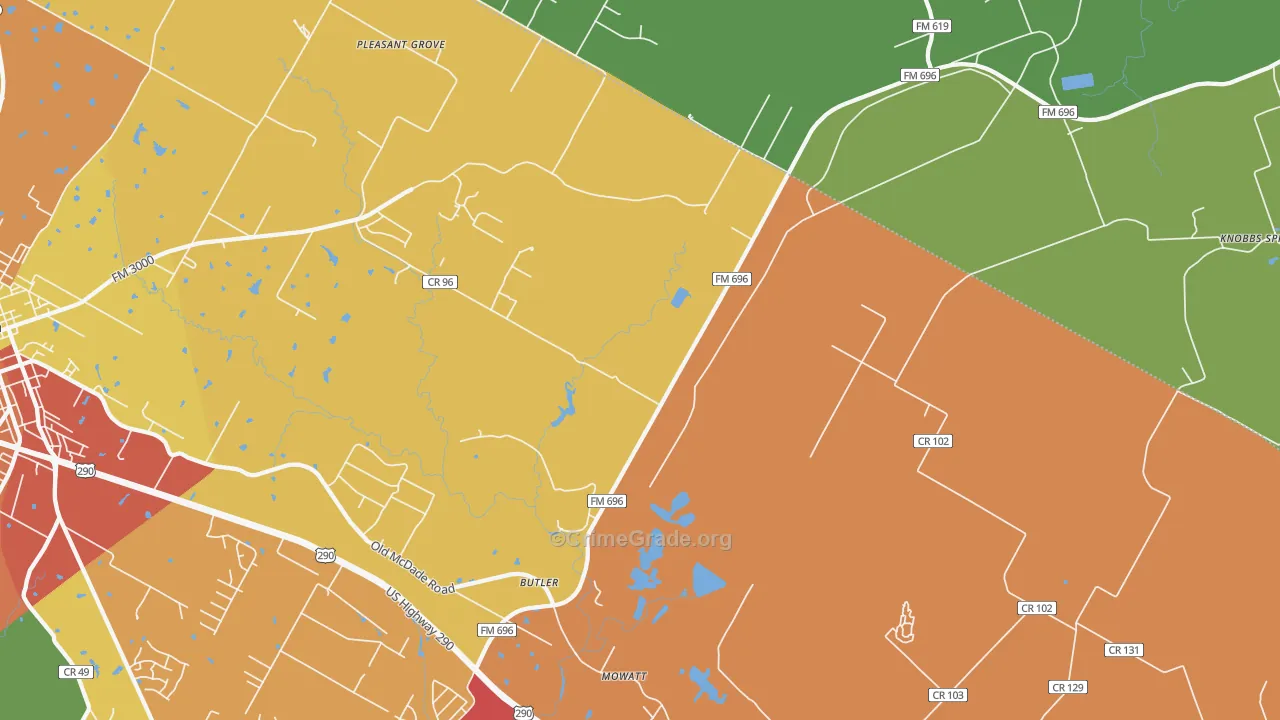 Butler, TX Map of Murder Rates